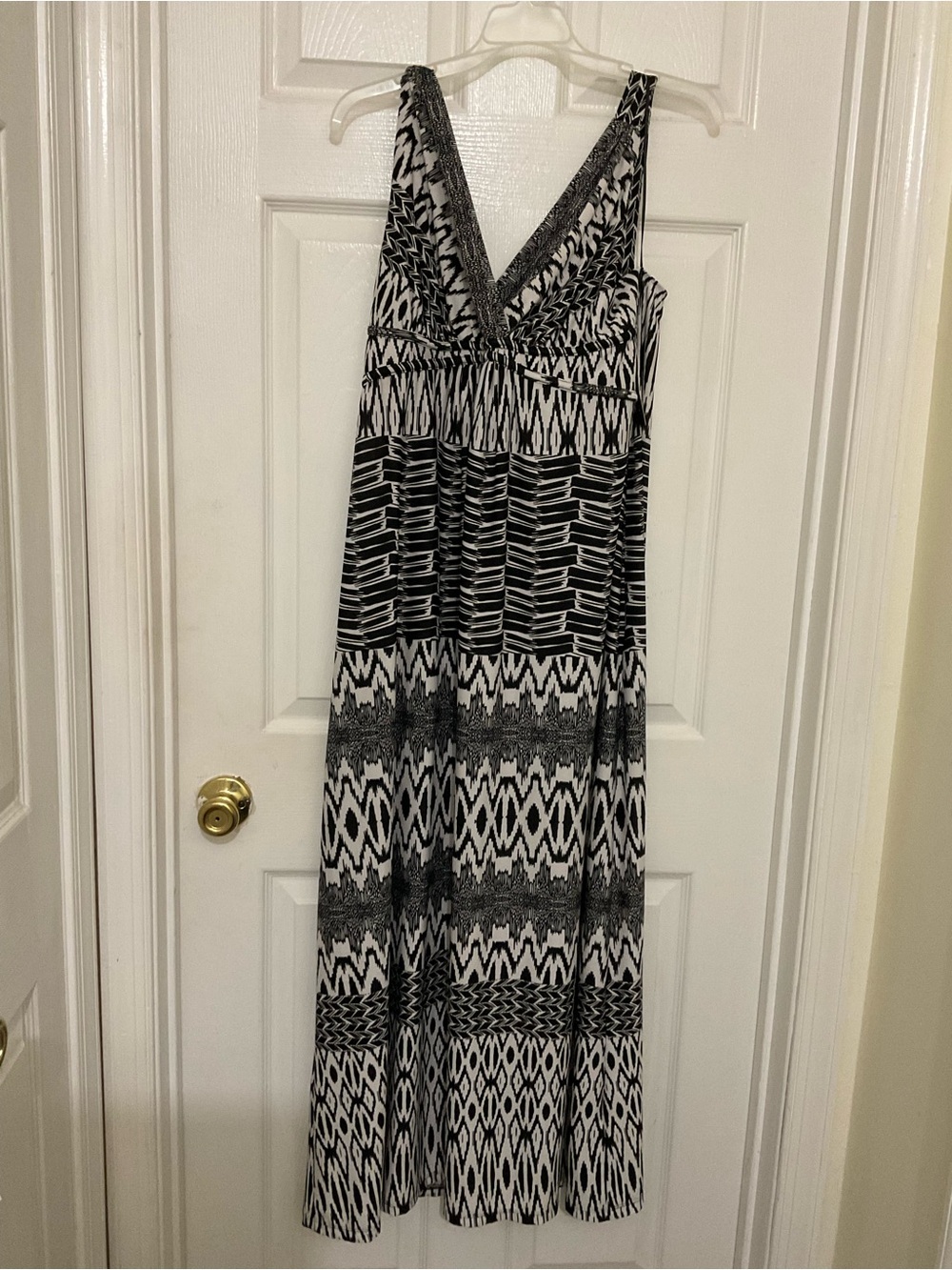 Metaphor Black and White Tribal Print V-Neck Maxi Dress